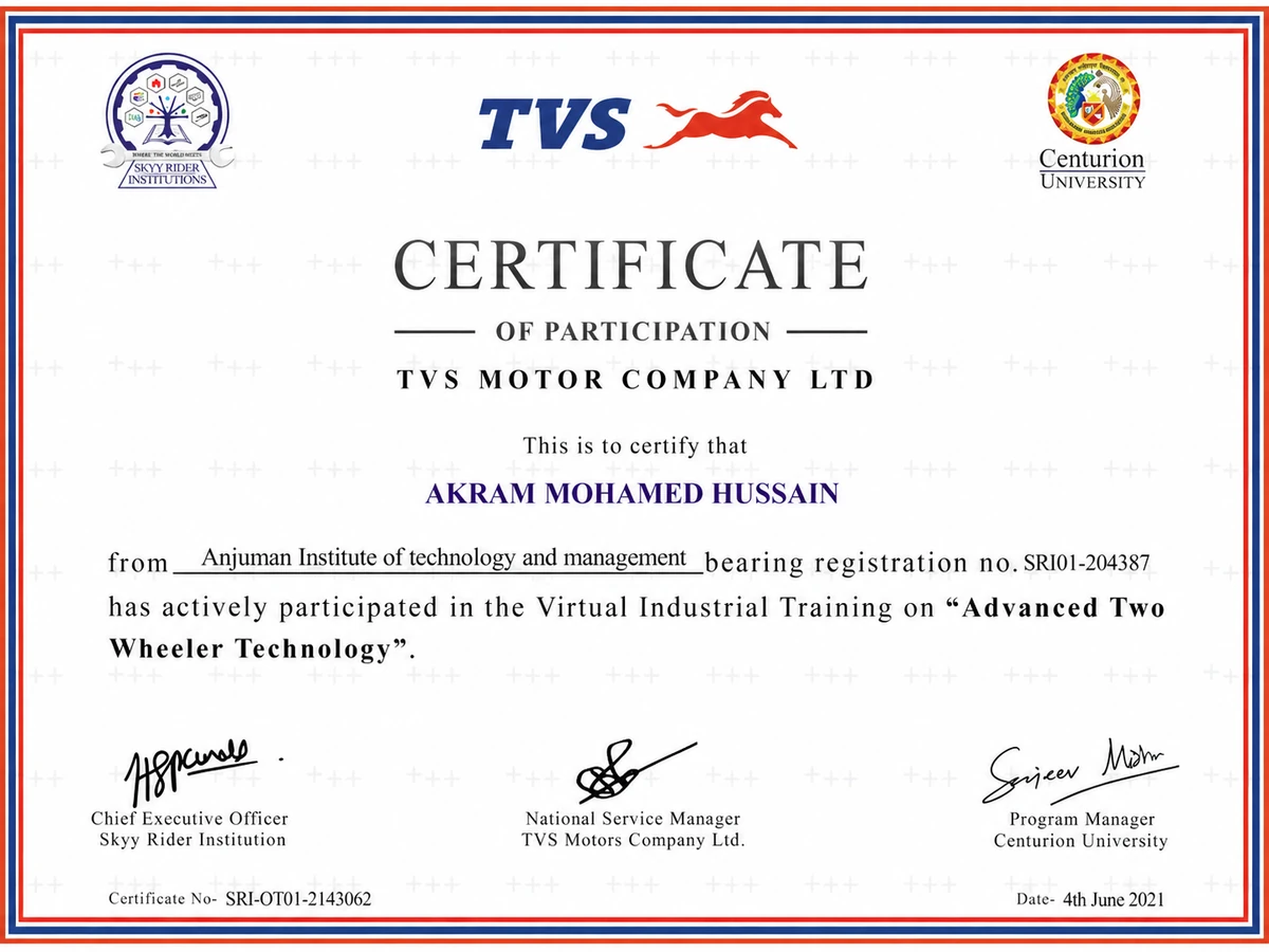 Virtual Trainee, TVS Motor Company